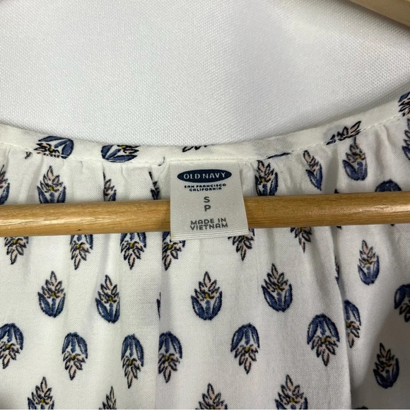 Old Navy White & Blue Paisley Split Neck Boho Long Sleeve Top S - Picture 4 of 4